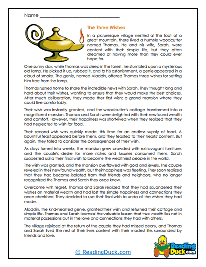 Woodcutter's Wishes Worksheet