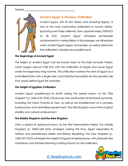 Timeless Pharaohs Worksheet