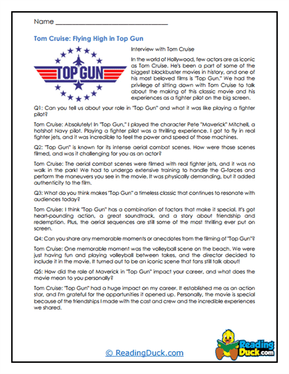 Top Gun Thrills Worksheet