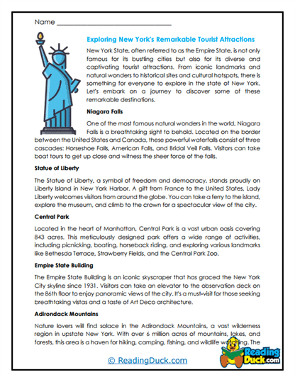 Tourist Treasures Worksheet