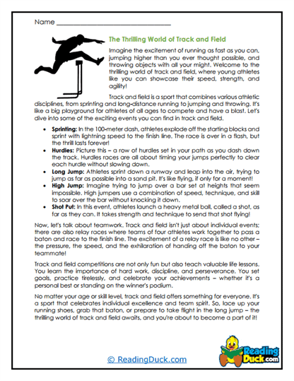 Track and Field Worksheet