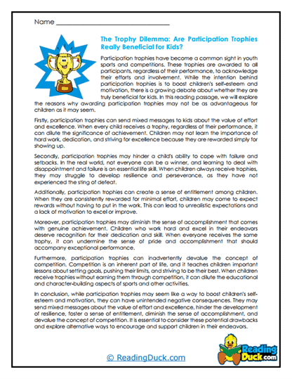 Trophy Trouble Worksheet