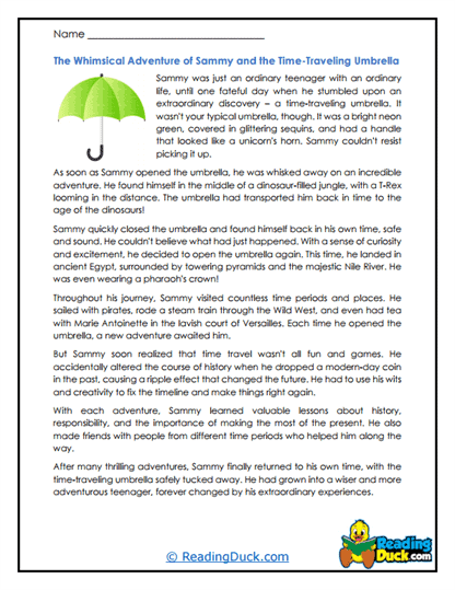 Sammy's Umbrella Worksheet