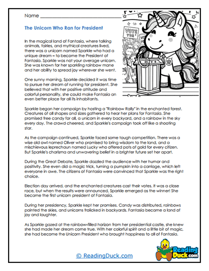 The Unicorn Who Ran for President Worksheet