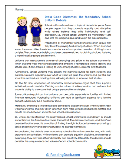 Uniform Debate Worksheet