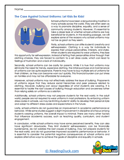 Uniform Dilemma Worksheet