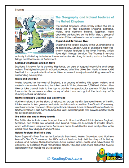 UK Landscapes Worksheet