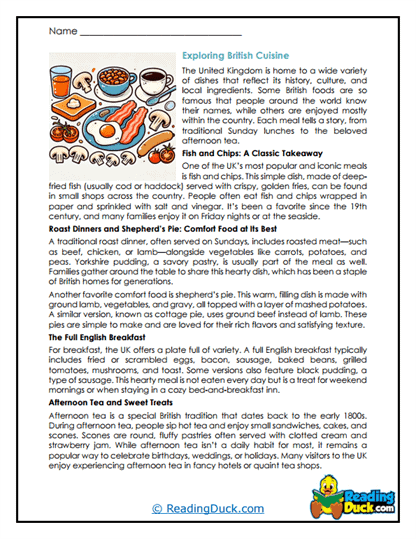 British Flavors Worksheet