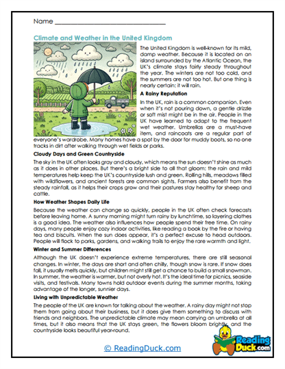 UK Weather Worksheet