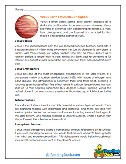 Venus' Fury Worksheet
