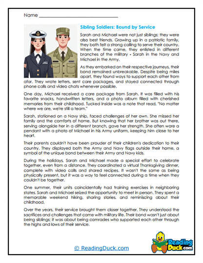 Sibling Soldiers Worksheet