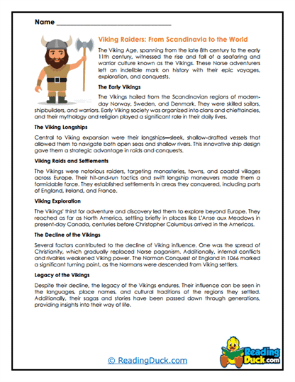 Viking Voyagers Worksheet