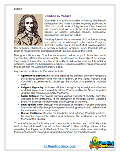 Voltaire's Satire Worksheet