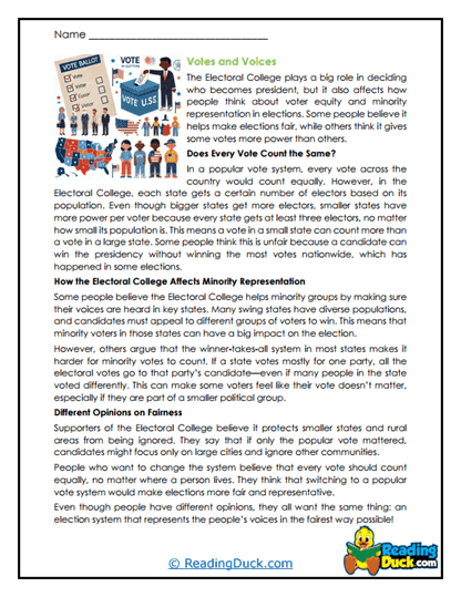 Votes and Voices Worksheet