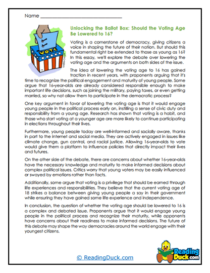 Vote at 16? Worksheet