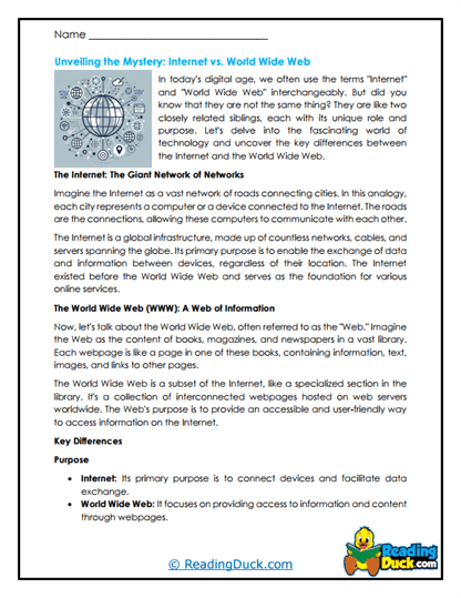 Web Wonders Worksheet