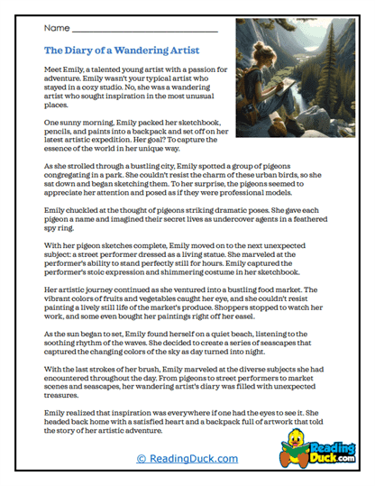 The Diary of a Wandering Artist Worksheet