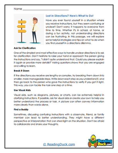 Lost in Directions Worksheet