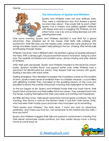 Sparky’s Adventures Worksheet