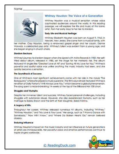 Whitney Wonder Worksheet