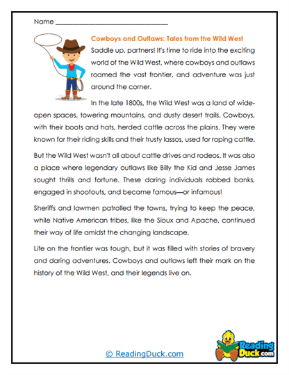 Western Wilds Worksheet