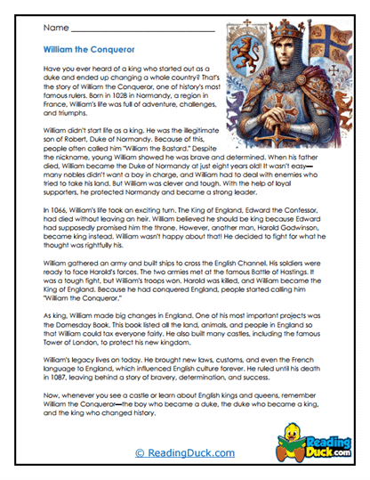 William the Conqueror Worksheet