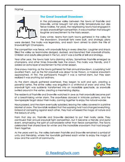 Snowball Battle Royale Worksheet