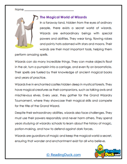 Wizardly Wonders Worksheet