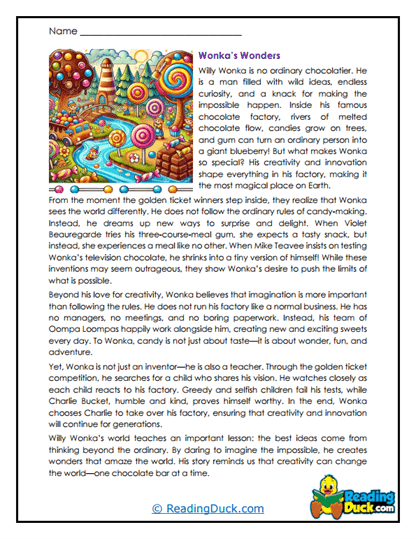 Charlie and the Chocolate Factory Worksheets