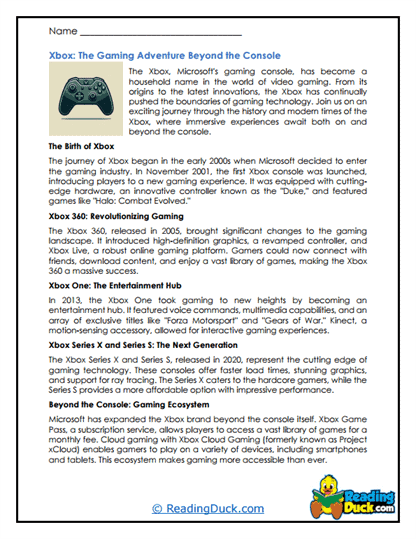 Xbox Xperience Worksheet