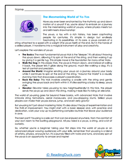 Yo-Yo Fun Worksheet