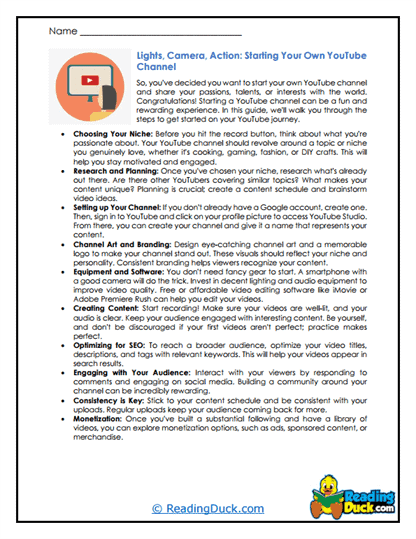 YouTube Dreams Worksheet