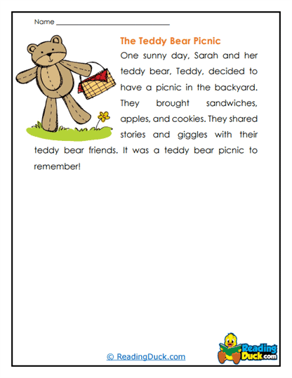 Teddy Picnic Worksheet