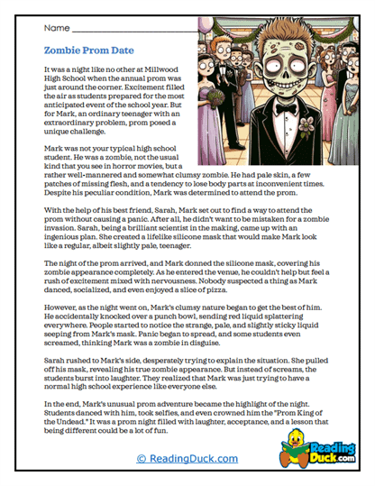 Zombie Prom Worksheet