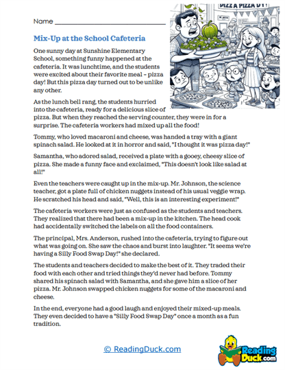 Cafeteria Mix-Up Worksheet