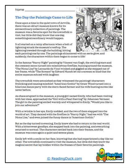 Painting Adventures Worksheet