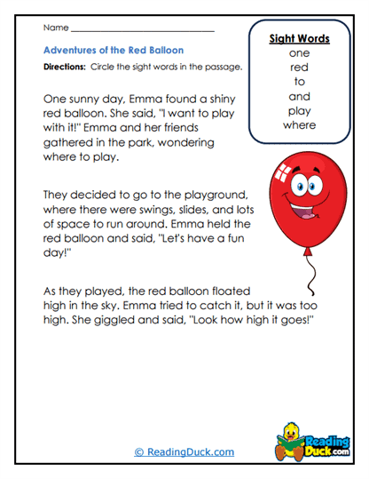 Red Balloon Worksheet