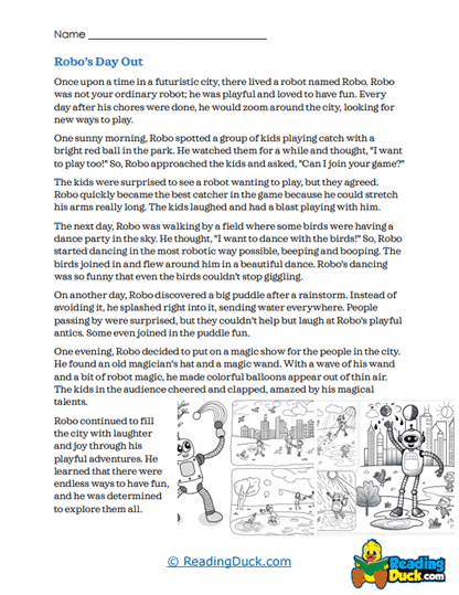 Robot's Fun Day Worksheet