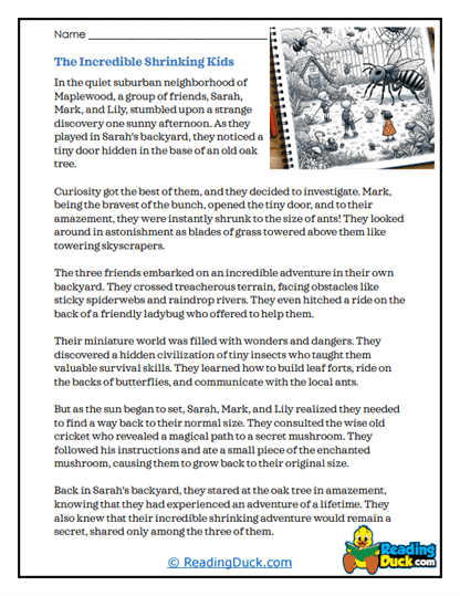 Shrinking Kids' Adventure Worksheet