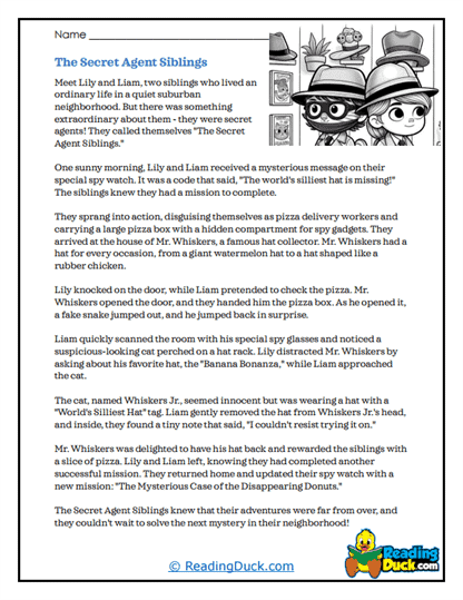 Secret Agent Siblings Worksheet