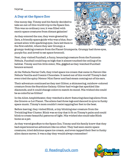 Space Zoo Escape Worksheet