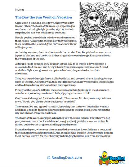 Sun's Day Off Worksheet