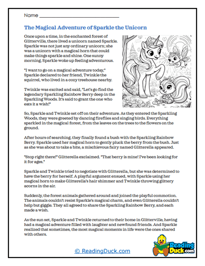 Unicorn's Magical Journey Worksheet